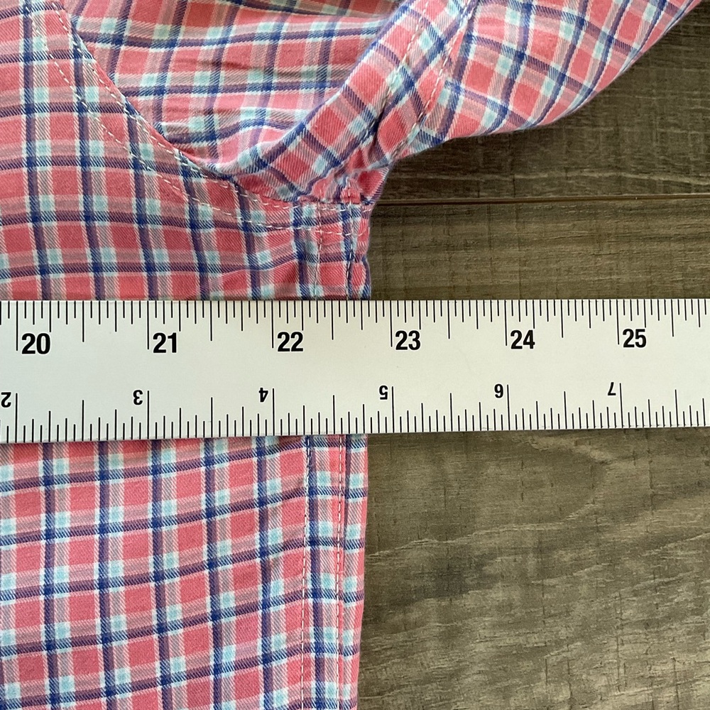 Faherty Button Down Shirt Men’s MEDIUM Pink Blue Plaid Long Sleeve 100% Cotton - Picture 6 of 8